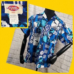 Vtg Pomare Seashell Outrigger Men's Hawaiian Shirt Medium Aloha Friday Polyester